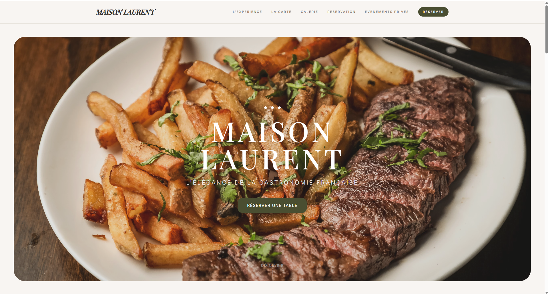 Exemple de site vitrine pour restaurant — Maison Laurent, page d'accueil