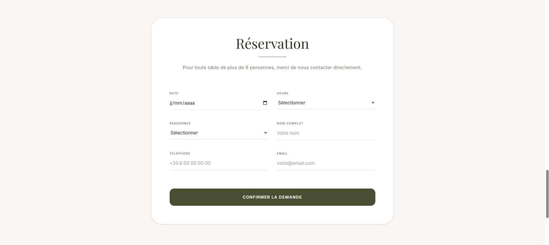 Exemple de site vitrine pour restaurant — Maison Laurent, réservation