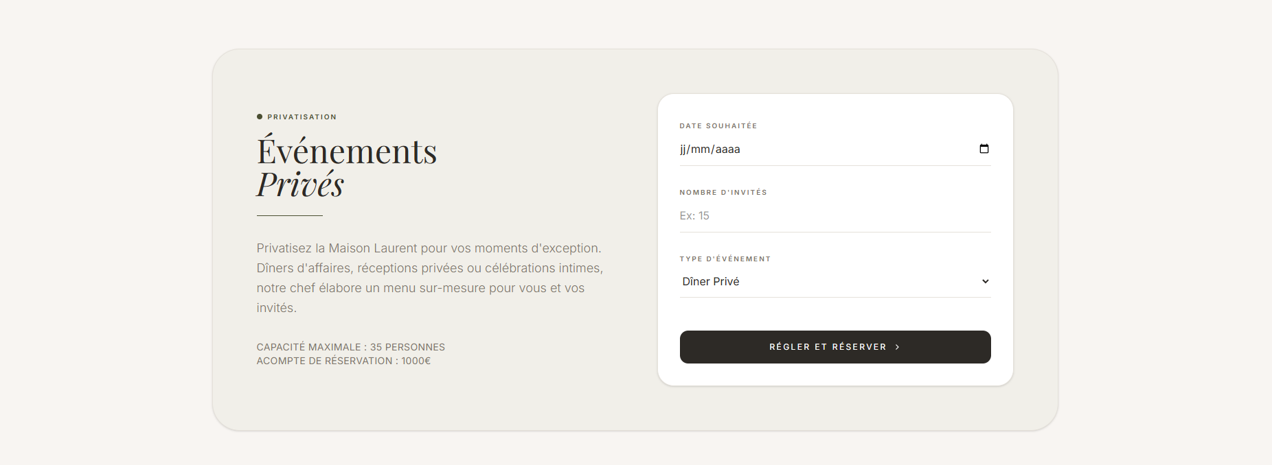 Exemple de site vitrine pour restaurant — Maison Laurent, événements privés