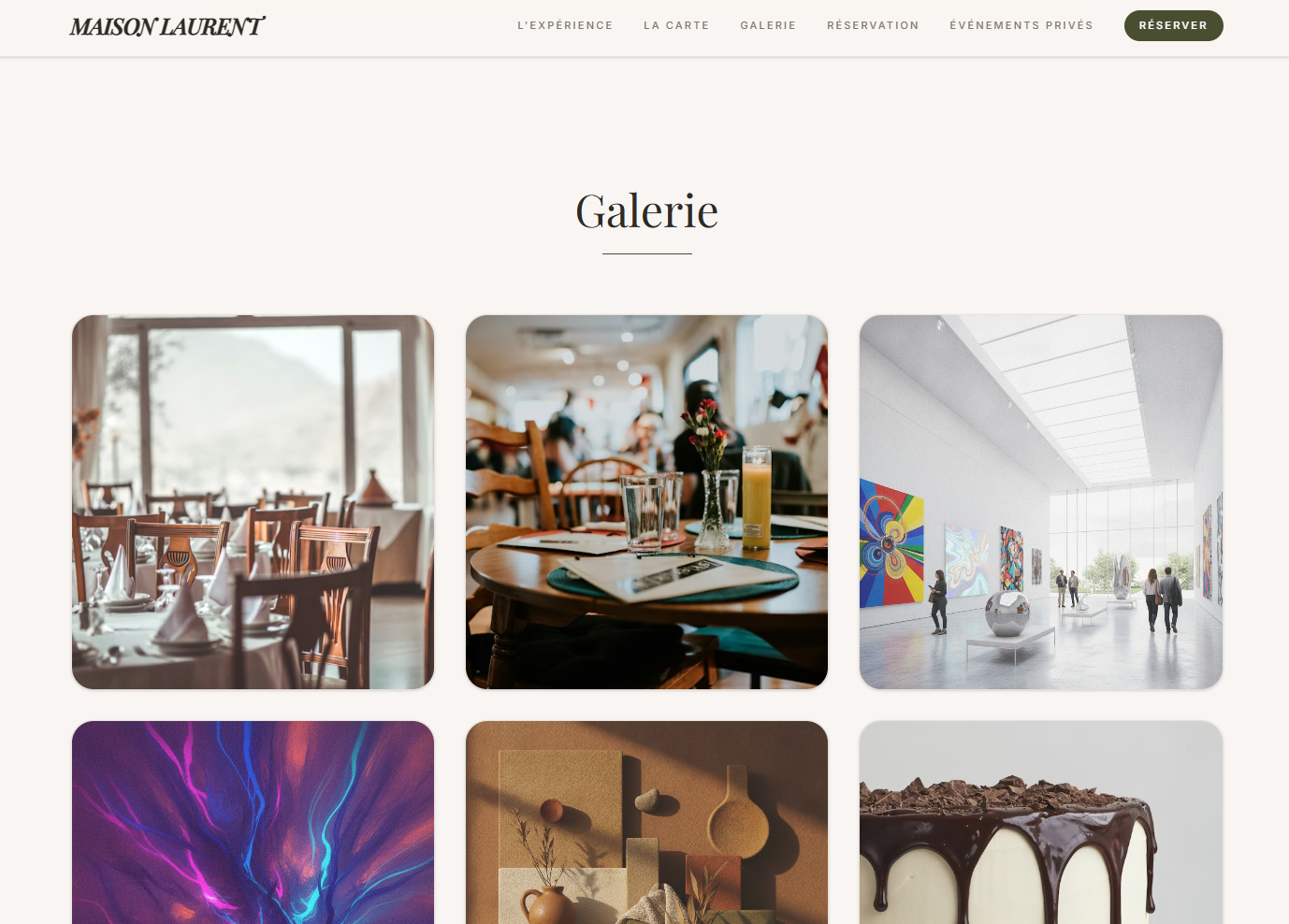 Exemple de site vitrine pour restaurant — Maison Laurent, galerie