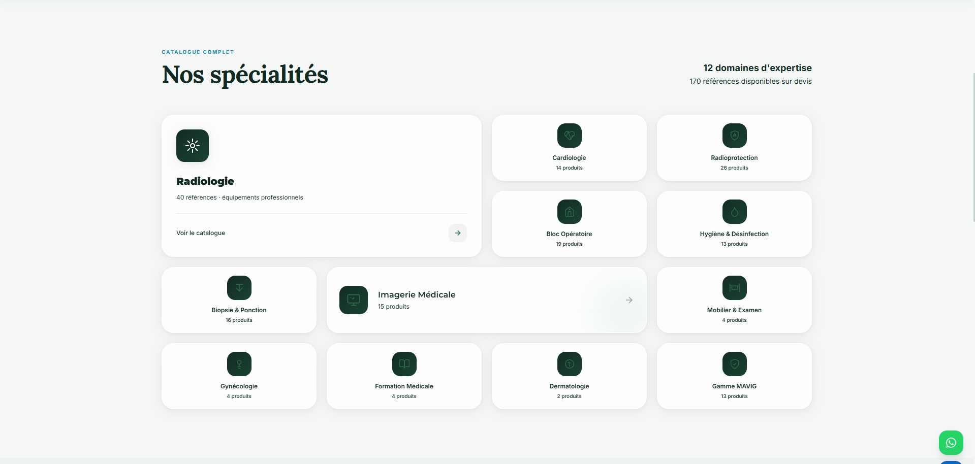 Exemple de site catalogue pour fournisseur médical — MBS Medical, nos spécialités