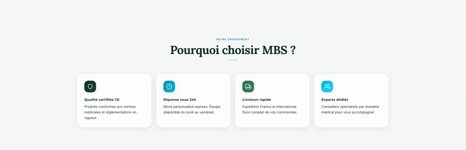 Exemple de site catalogue pour fournisseur médical — MBS Medical, notre engagement
